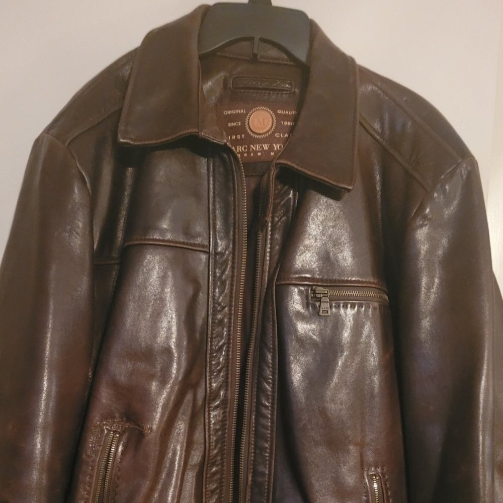 Andrew Marc New York - Men's Brown Leather Bomber Jacket - XL